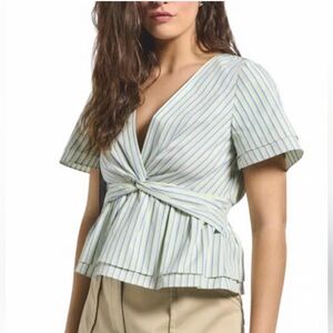 DEREK LAM 10 CROSBY Caspien Twist Neck Short Sleeve Electric Multi Striped Sz 4